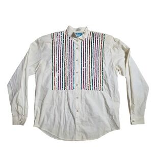 Vintage 1993 Southwest Canyon Rainbow Sequin Long Sleeve Western Shirt M Cotton